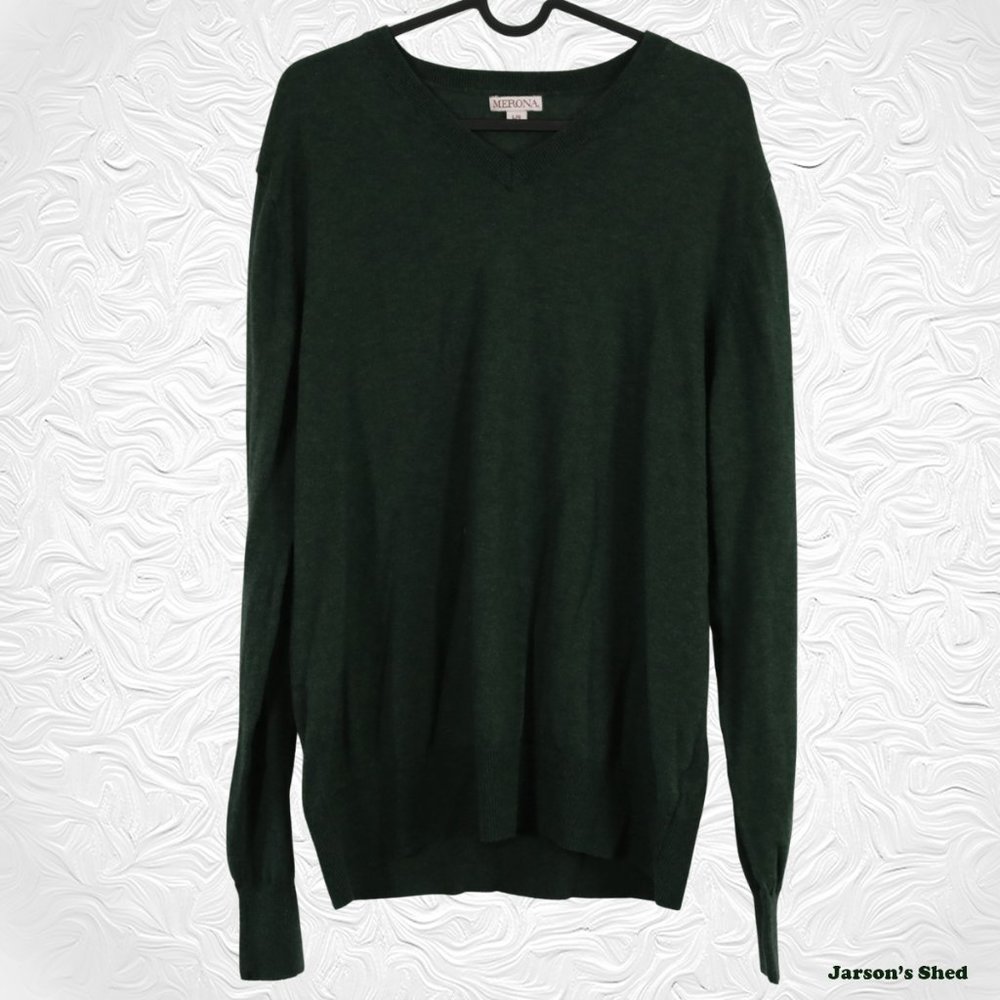 Merona - V-Neck Large Green Wool Sweater - Picture 1 of 3